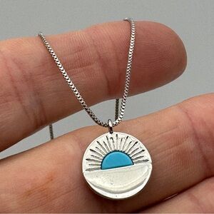 Pura Vida Silver-Tone Turquoise Enamel Sun Pendant Necklace – Adjustable 16–19”